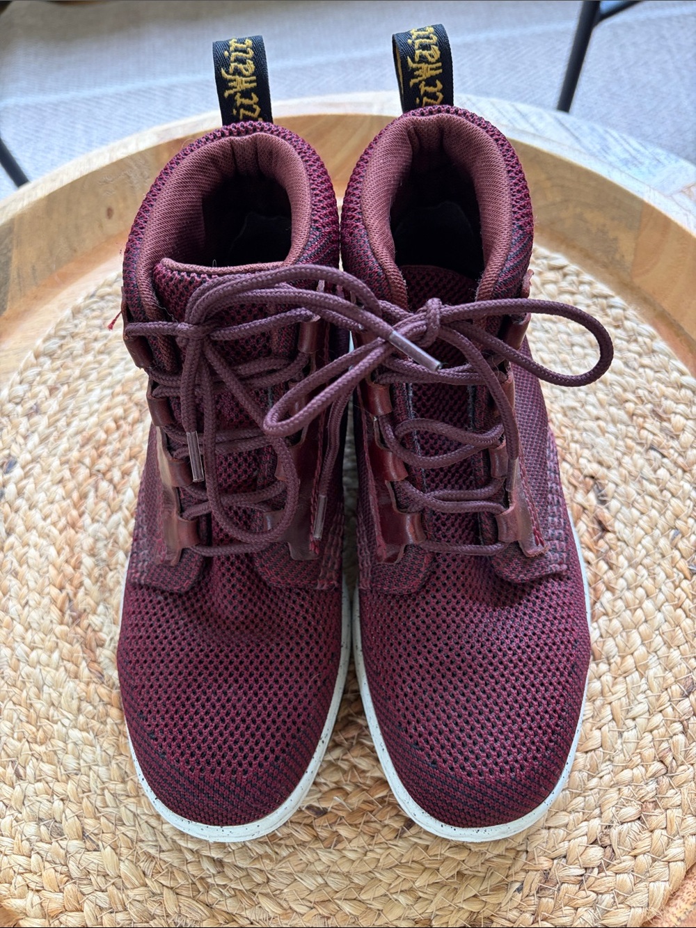Dr. Martens Telkes Knit High Top Sneaker Boots Burgundy Maroon women’s size 7
